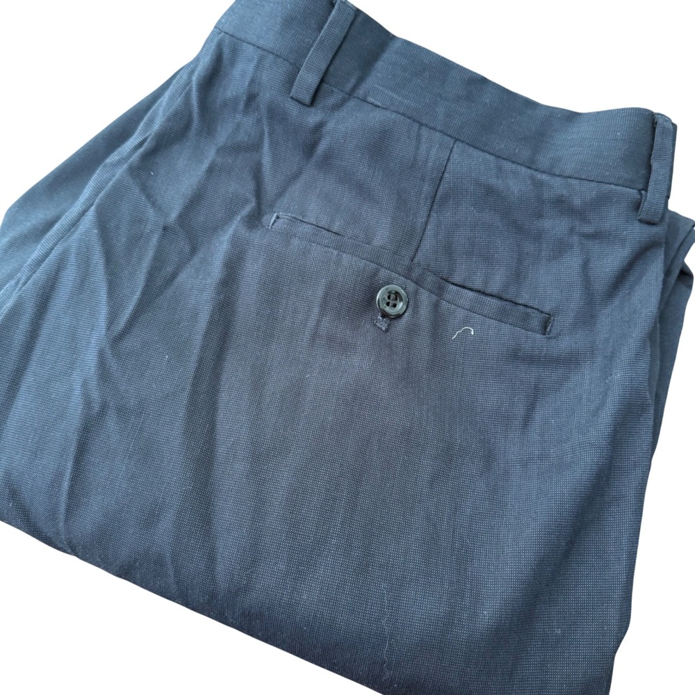 Alan Flusser Mens Navy Blue Pleated Cuffed Dress Pants 38x32 Wool Blend Trousers